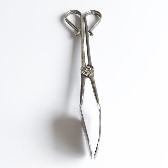 Vintage Silver Serving Scissors Serving Piece Flat Vegetable Tongs Wedding Gift - Picture 10 of 12